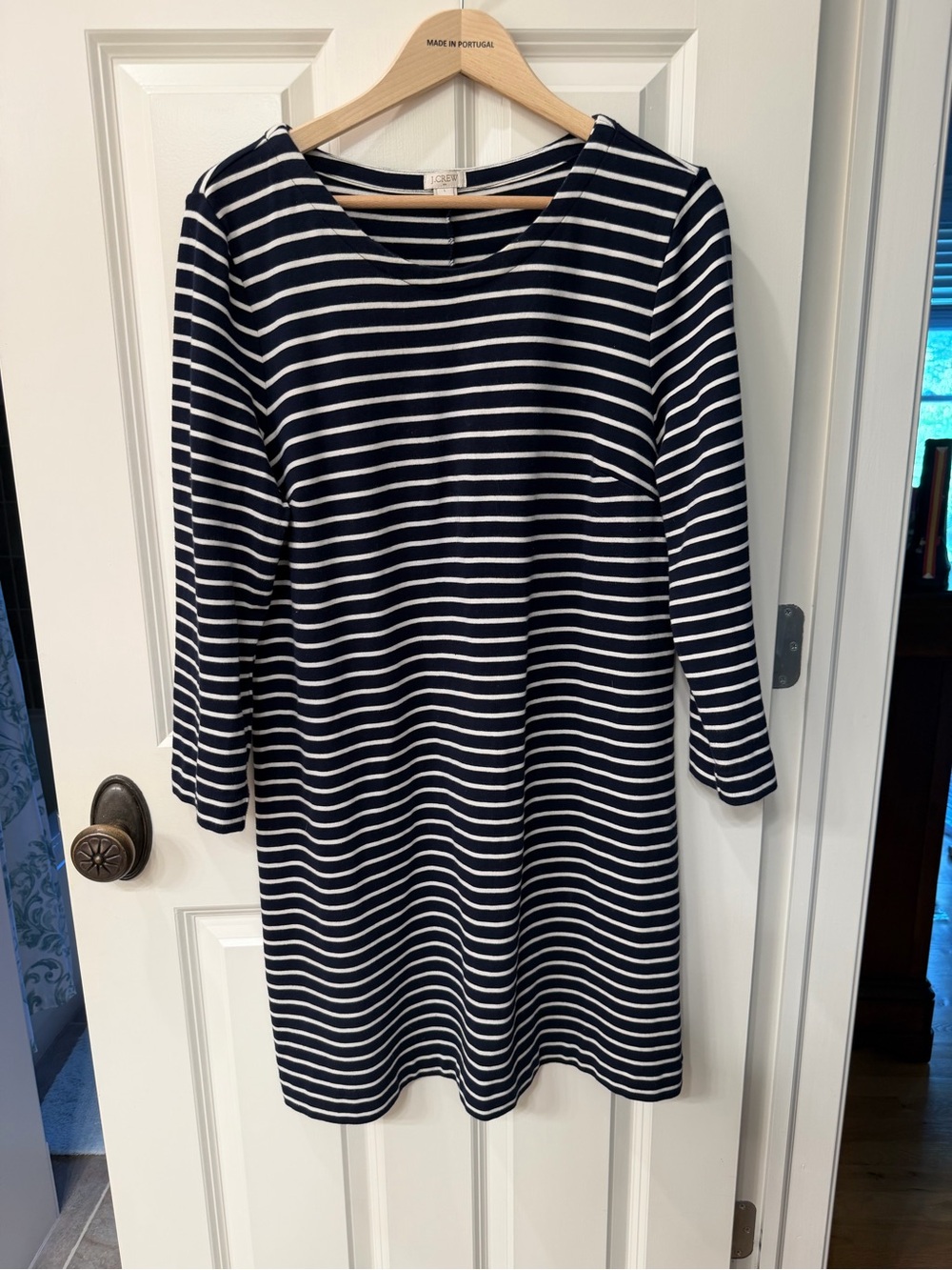 J. Crew Navy and White Striped Long Sleeve Dress